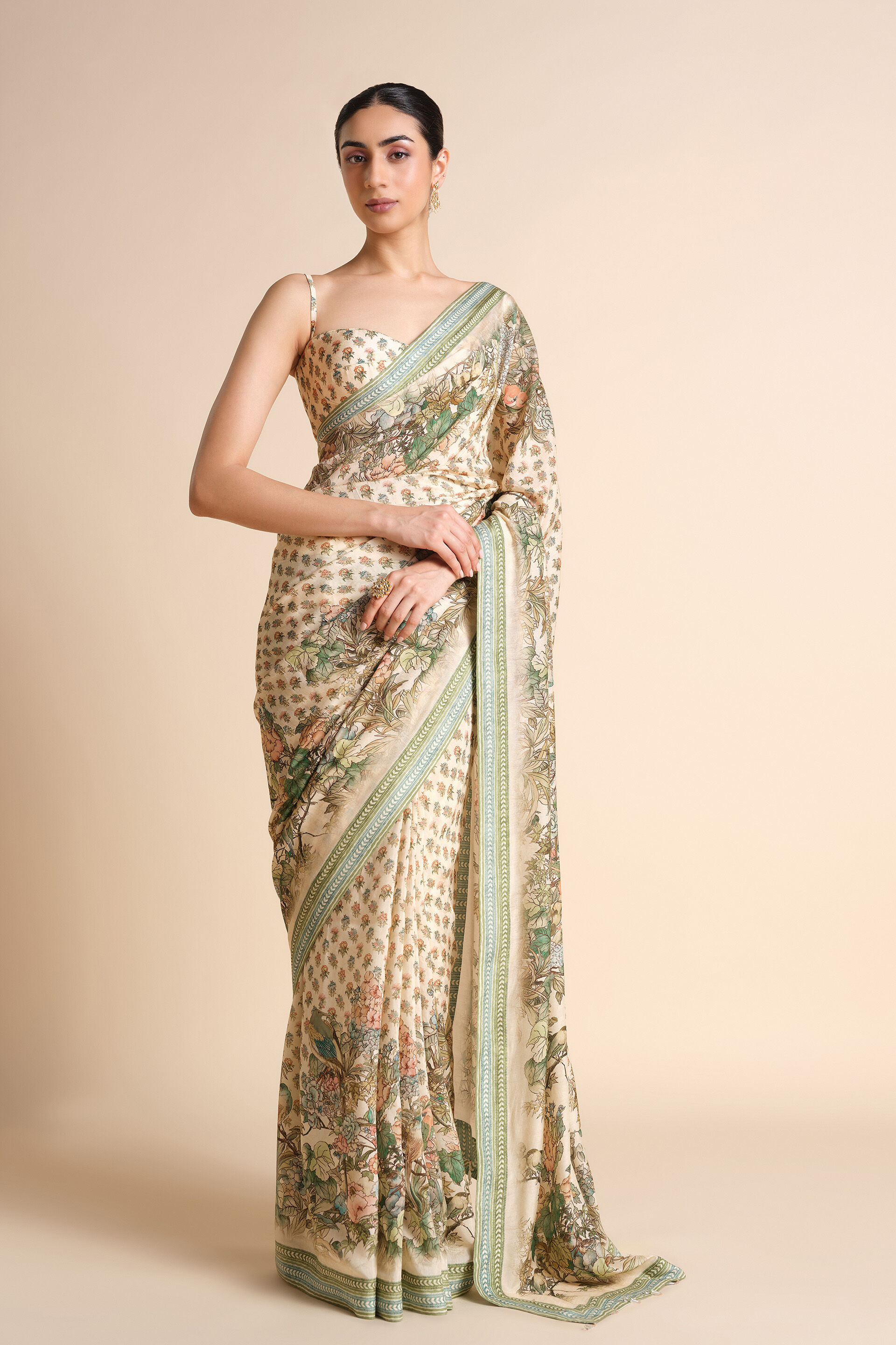Liana Printed Silk Saree - Ivory